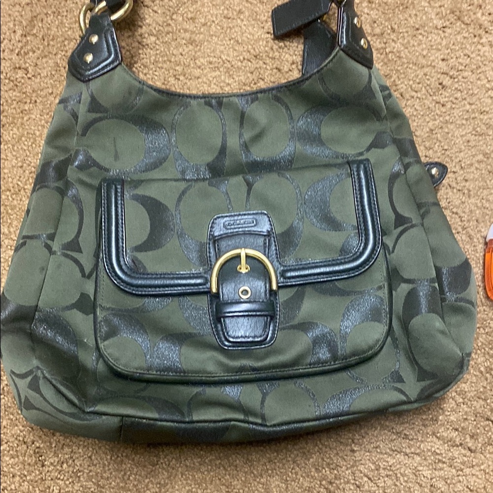 Coach Green and Black Shoulder Bag with Signature Monogram